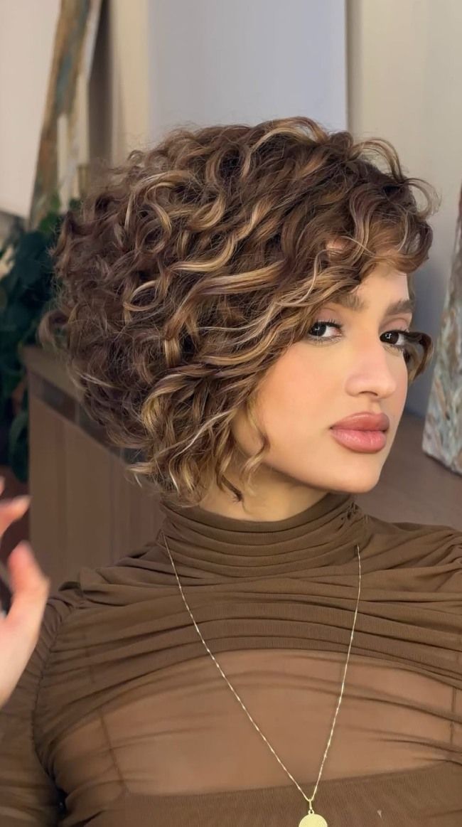 Voluminous Dark Brown Curly Bob Voluminous Dark Brown Curly Bob — Inverted Bob