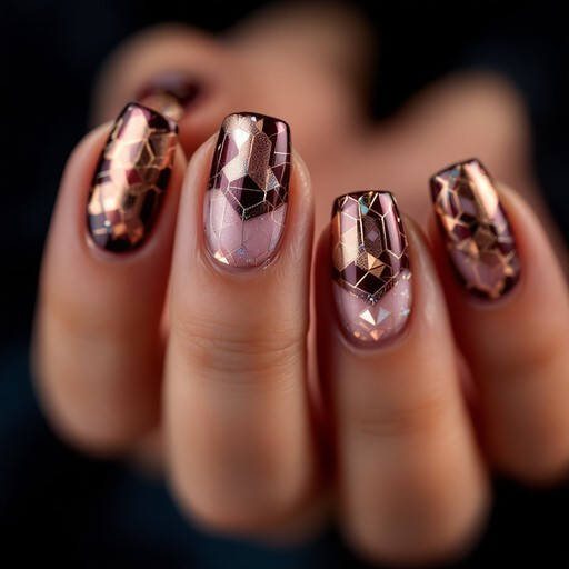 Rose Gold Geometric Foil Coffin Nails Rose Gold Geometric Foil Coffin Nails — Geometric Nails