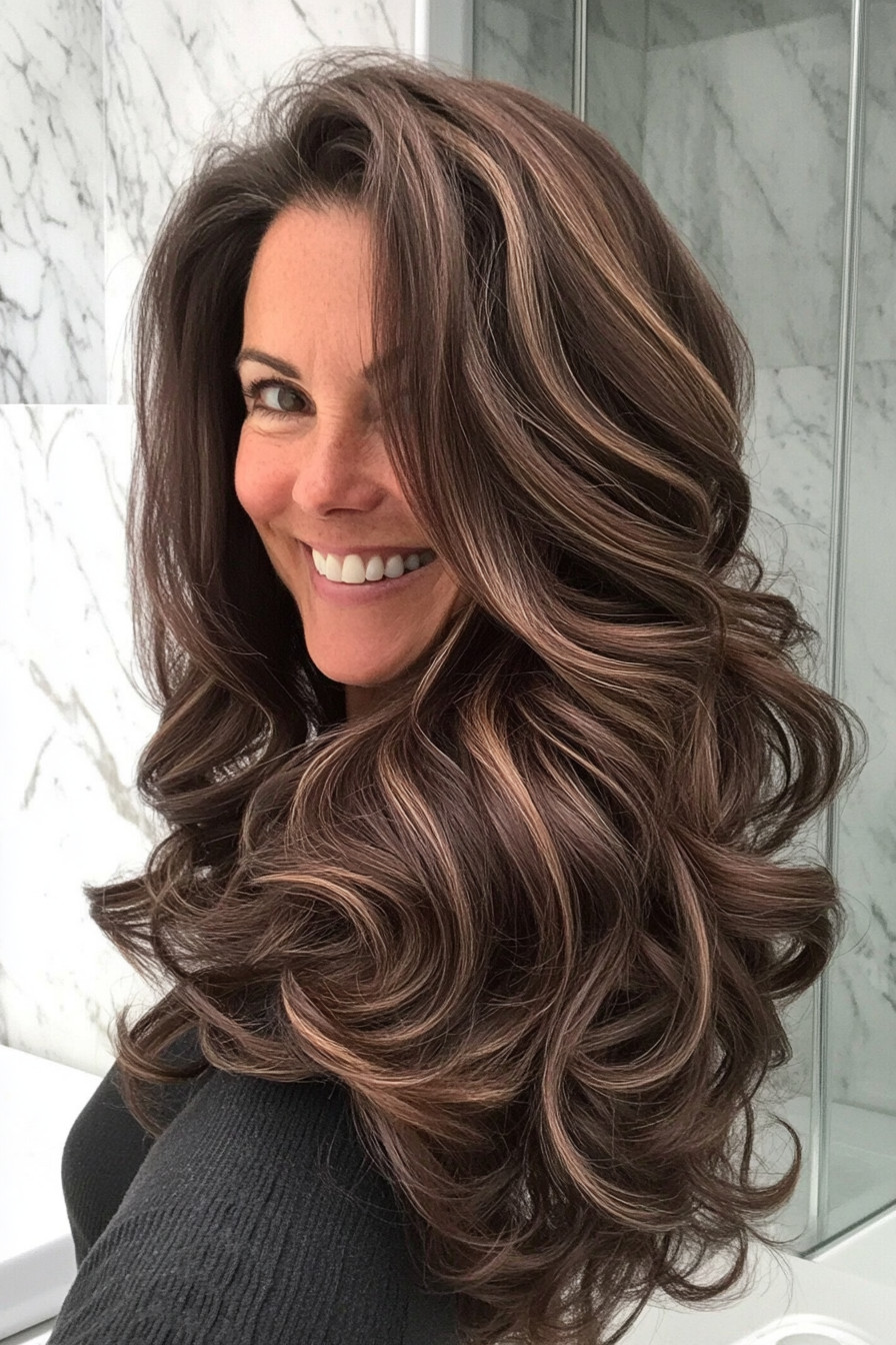 Dark Brown With Caramel Blonde Highlights — Highlights Over 50