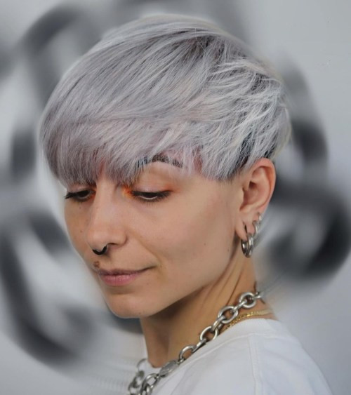 Ash Gray Pixie With Tapered Sides Ash Gray Pixie With Tapered Sides