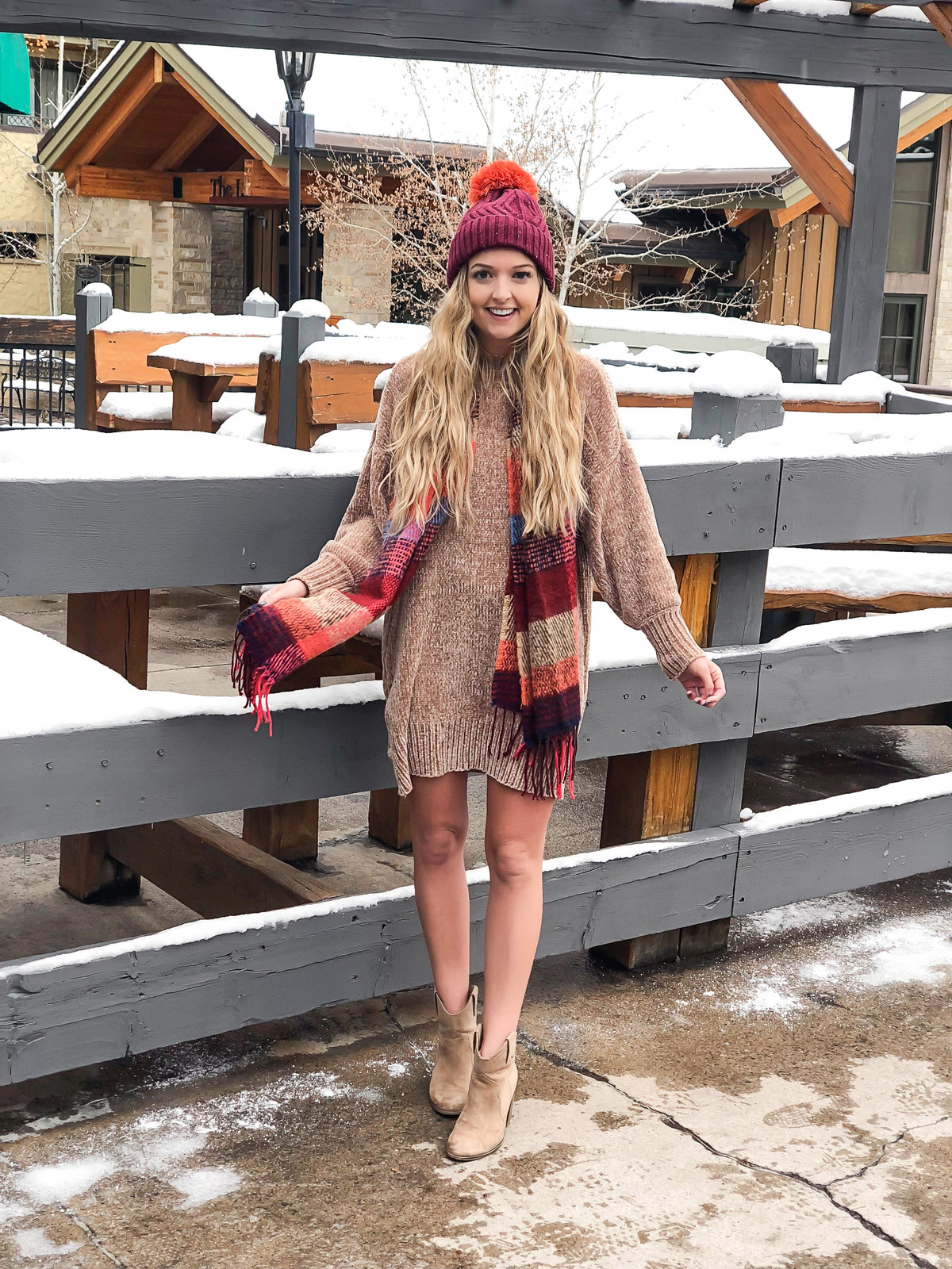 Oversized Knit Dress with Scarf and Beanie for Cozy Winter Style — Colorado Outfits