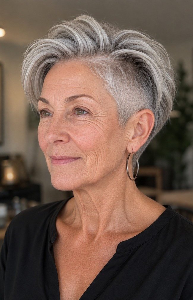 Edgy Gray Pixie With Undercut Edgy Gray Pixie With Undercut — Gray Hair Styles for Women Over 60