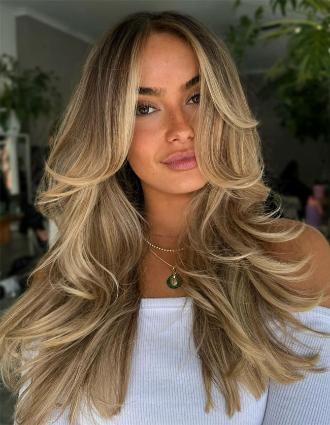 Golden Blonde Balayage With Layers
