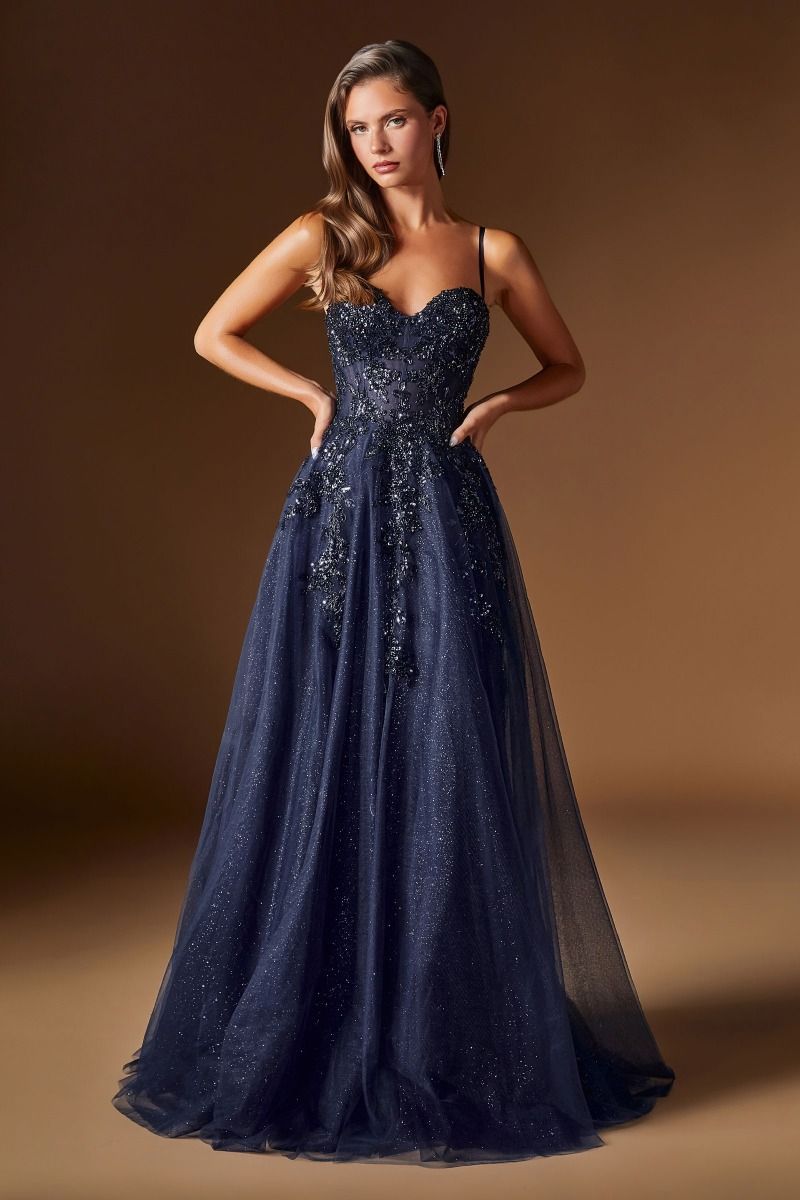 Navy Blue Tulle Ball Gown with Beading and Sequins Navy Blue Tulle Ball Gown with Beading and Sequins — Ball Gowns