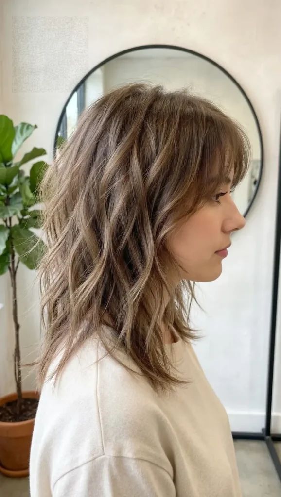 Ash Brown Wolf Cut With Highlights — Wolf Cut Medium Hair