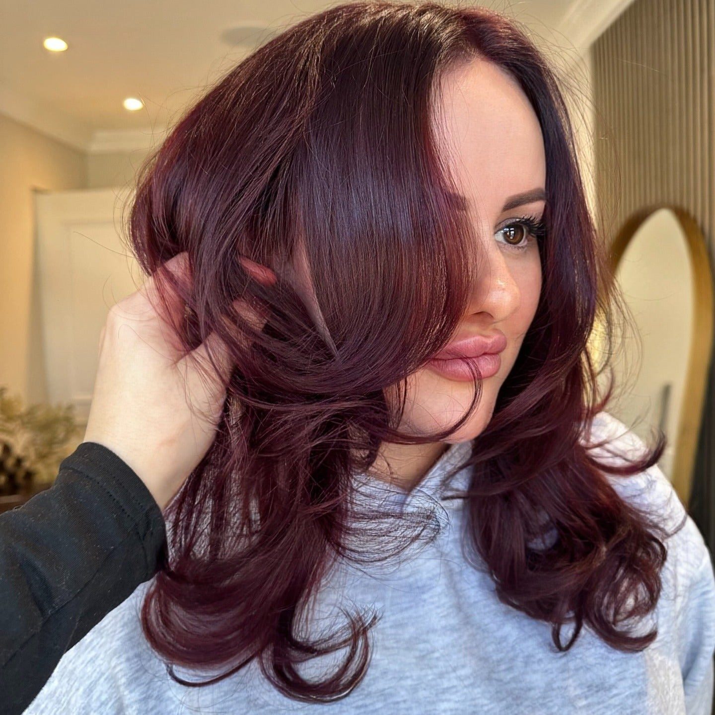 Deep Cherry Red Side Part — Cherry Red Hair