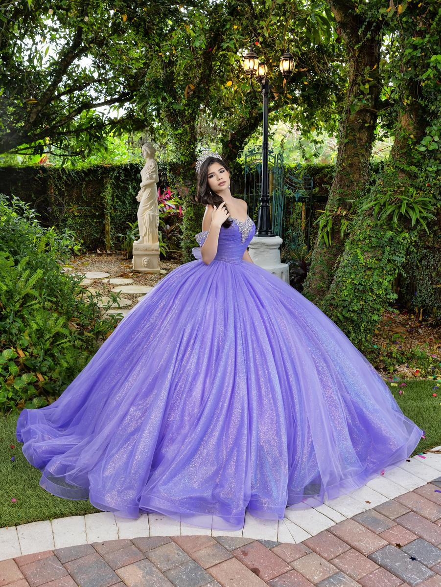 Vibrant Purple Ballgown with Glitter Tulle Skirt — Quinceanera Guest Outfits