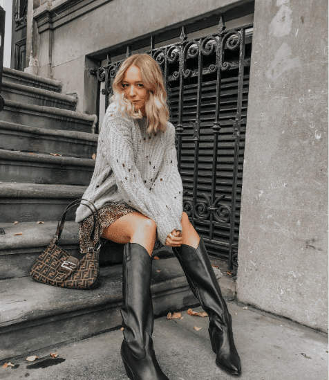 Cozy Knit Sweater with Floral Mini Skirt — Cowgirl Outfits