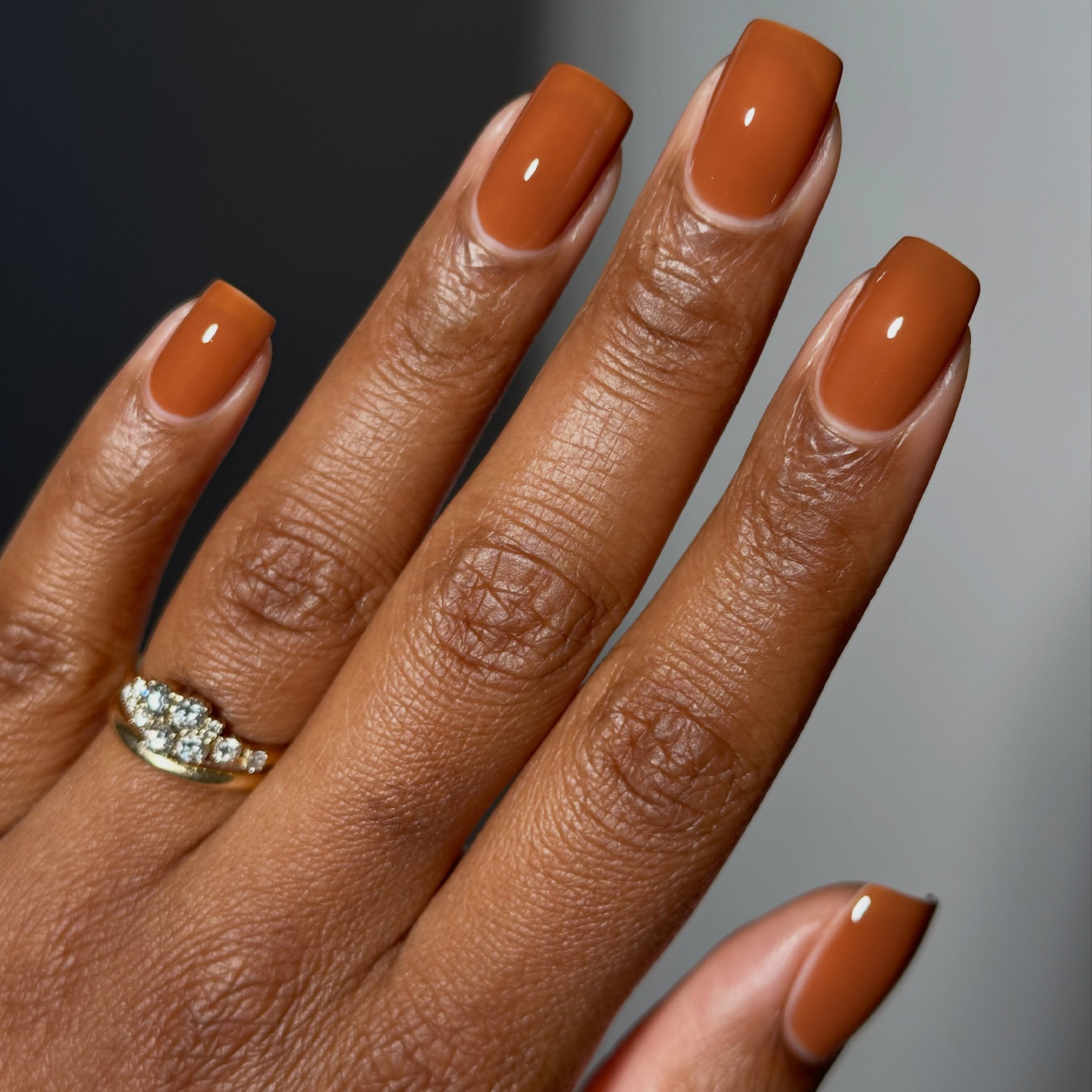 Warm Brown Glossy Short Square Nails Warm Brown Glossy Short Square Nails — Nails for Small Hands