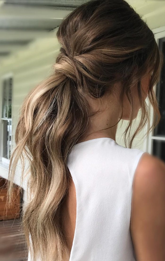 Ash Blonde With Lighter Highlights Ash Blonde Low Ponytail With Loose Waves