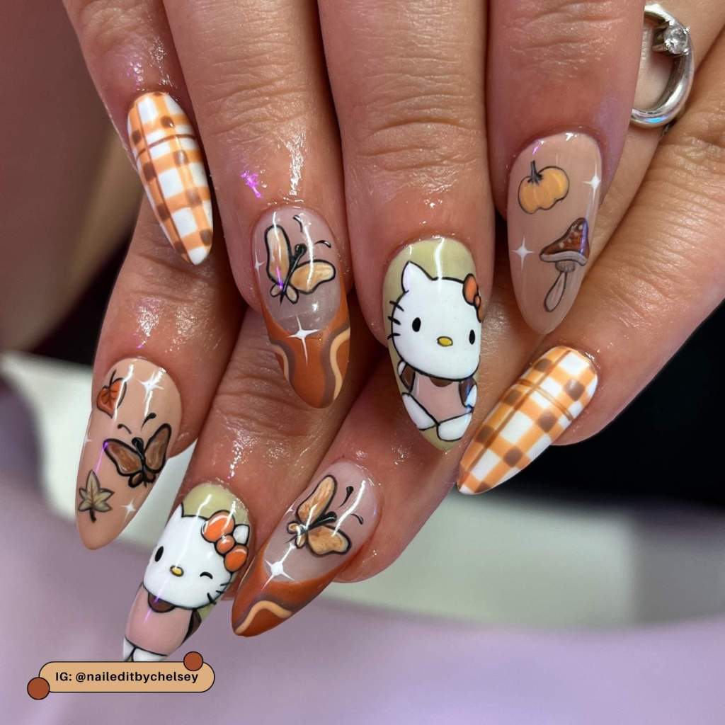 Cozy Autumn Hello Kitty Plaid Nails — Sanrio Nails