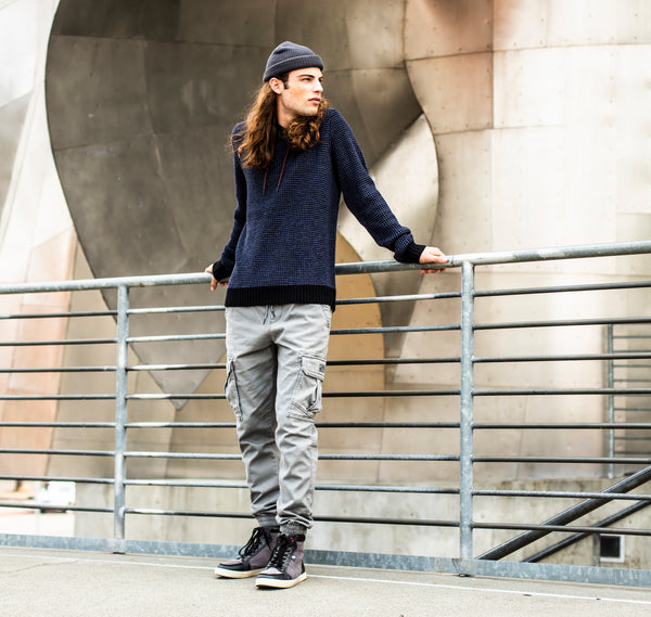Textured Knit Sweater with Slim Cargo Pants — Mens Streetwear Outfits