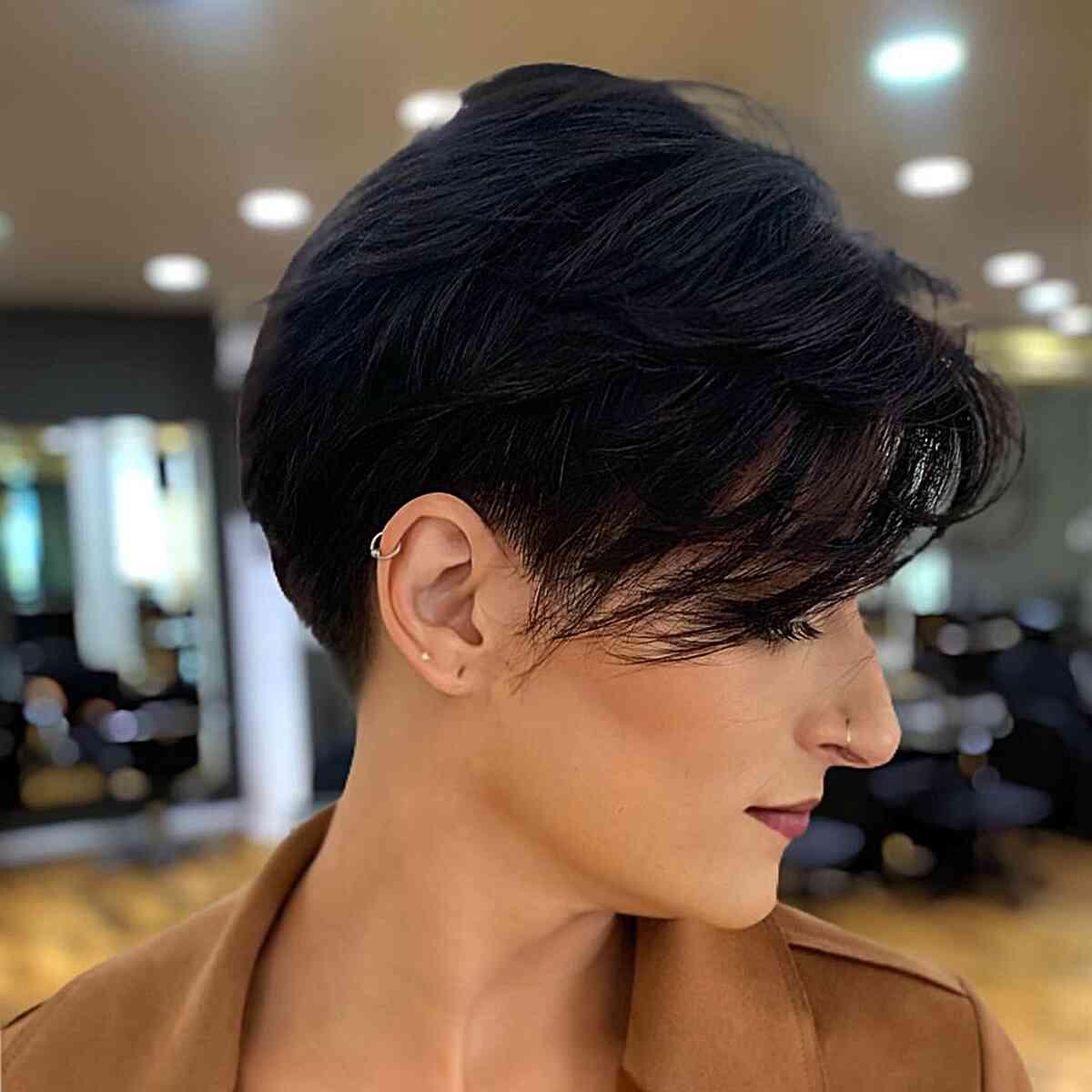 Edgy Black Pixie with Undercut — Pixie Cut for Thick Hair