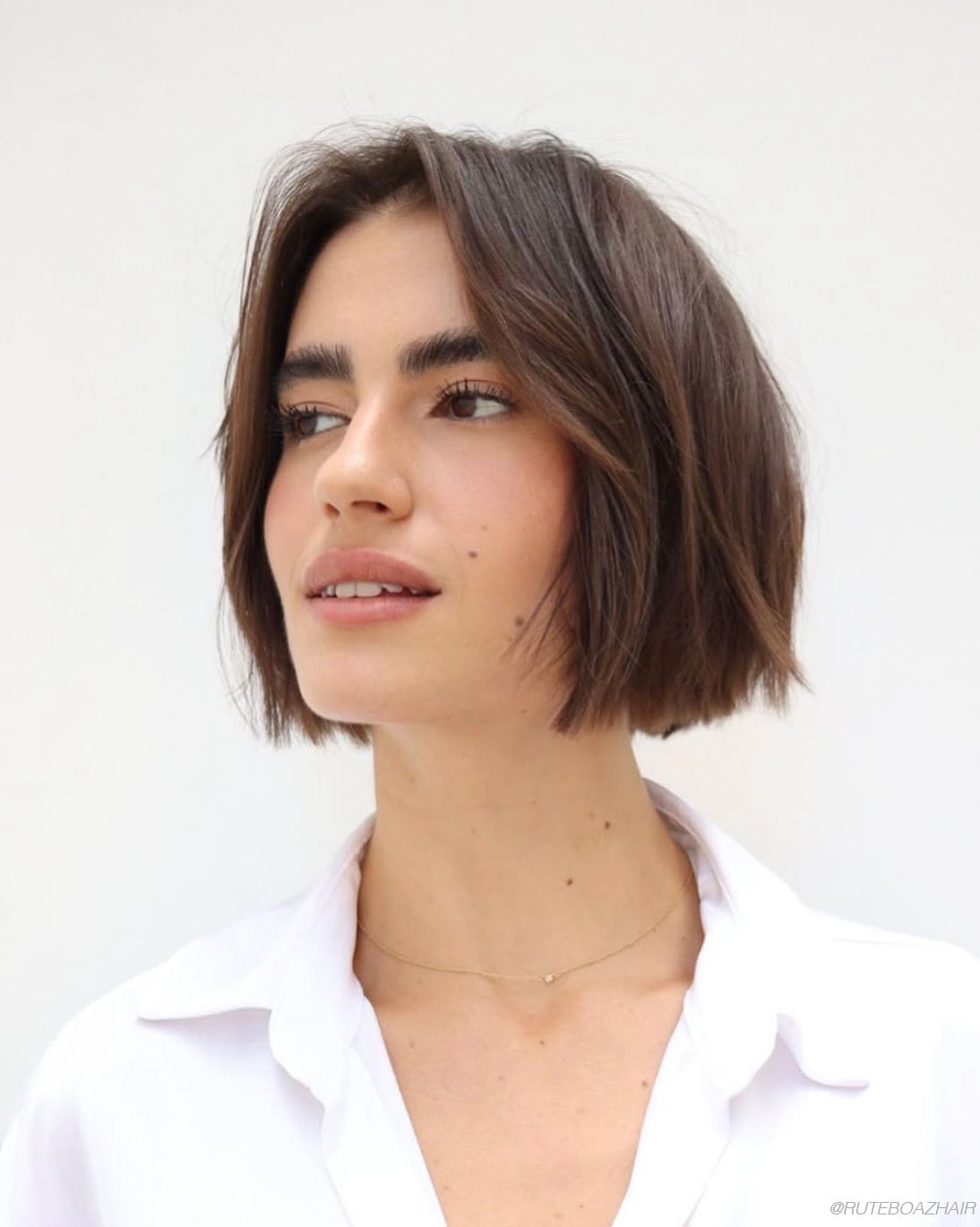 Short Wispy Bangs Visual Idea — Collarbone Length Hair