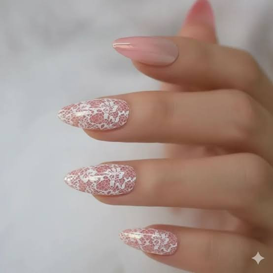 White Lace Stiletto Overlay Nails White Lace Stiletto Overlay Nails