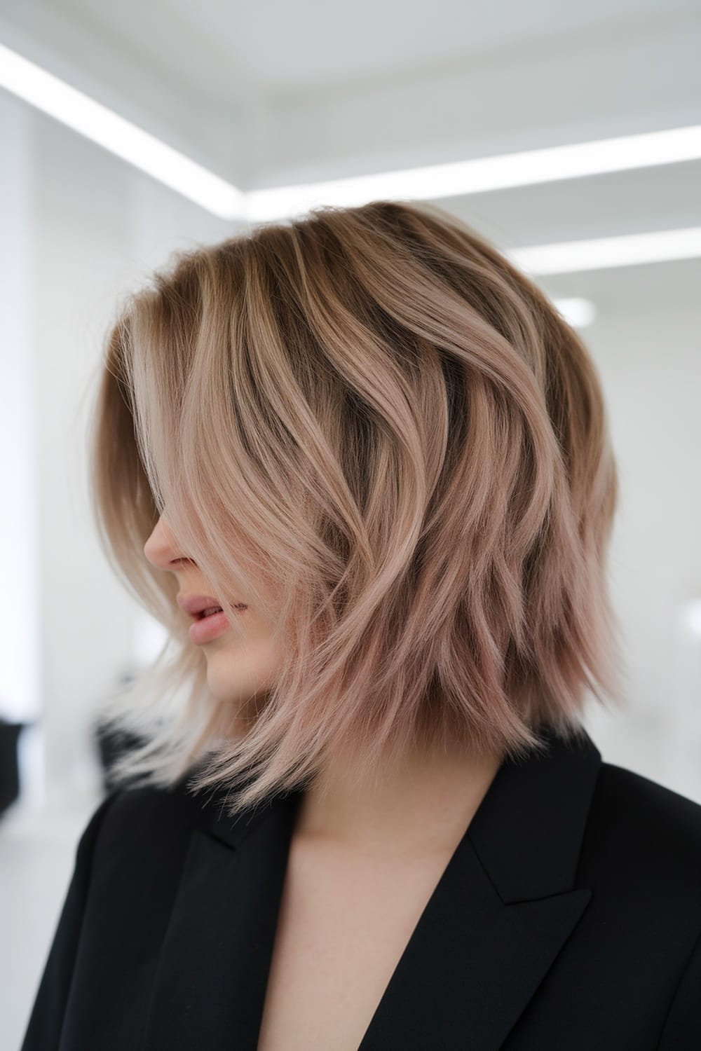 Ash Blonde With Pink Undertones Ash Blonde With Pink Undertones — Medium Length Layered Hair