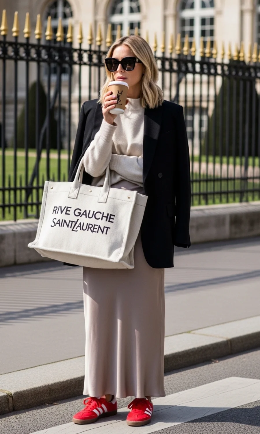 Sophisticated Evening: Slip Dress and Blazer with Red Adidas Samba Sophisticated Evening: Slip Dress and Blazer with Red Adidas Samba — Adidas Samba Outfits