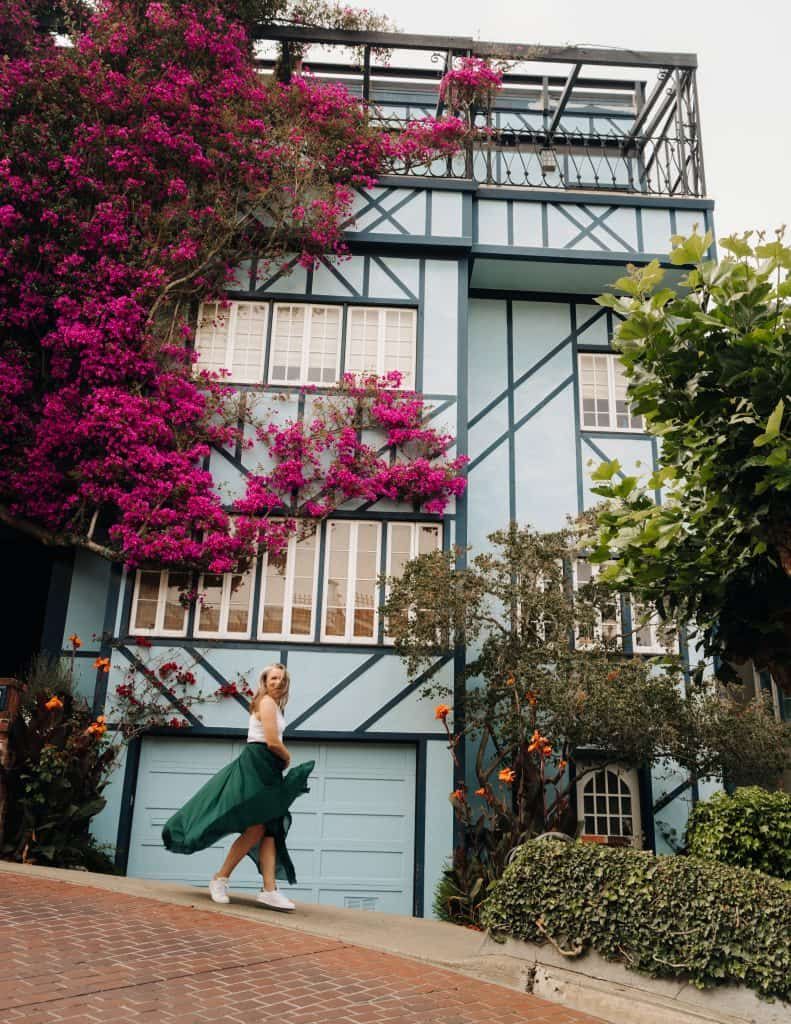 Emerald Satin Skirt and Sneakers for a Sightseeing Statement — San Francisco Outfits