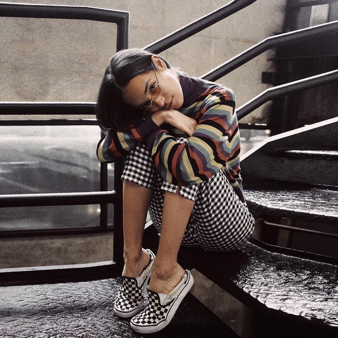Striped Turtleneck and Checkered Pants with Vans Slip-Ons Striped Turtleneck and Checkered Pants with Vans Slip-Ons — Vans Outfits