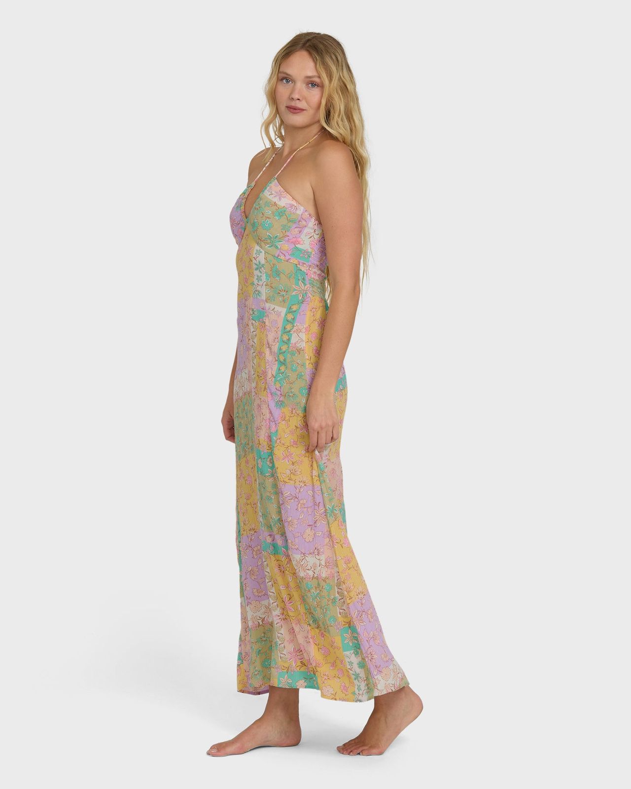 Pastel Patchwork Maxi Dress with Halter Neckline Pastel Patchwork Maxi Dress with Halter Neckline — Beach Dresses