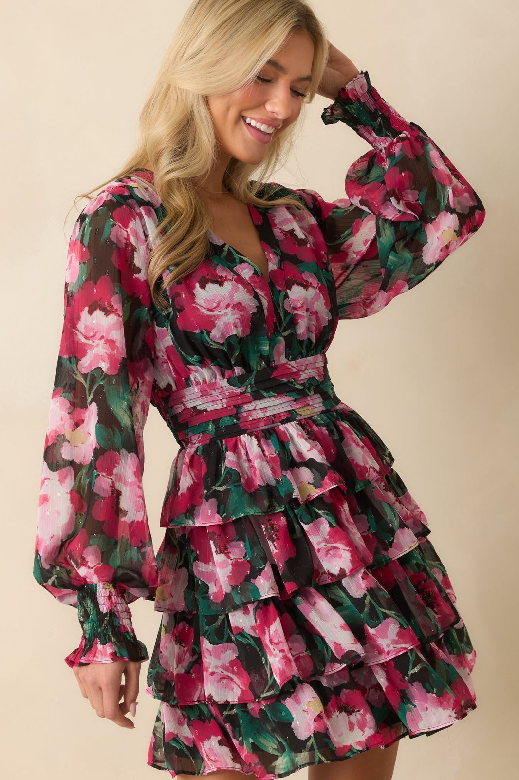 Charcoal Satin Maxi Dress with Pink and White Floral Print — Floral Dresses