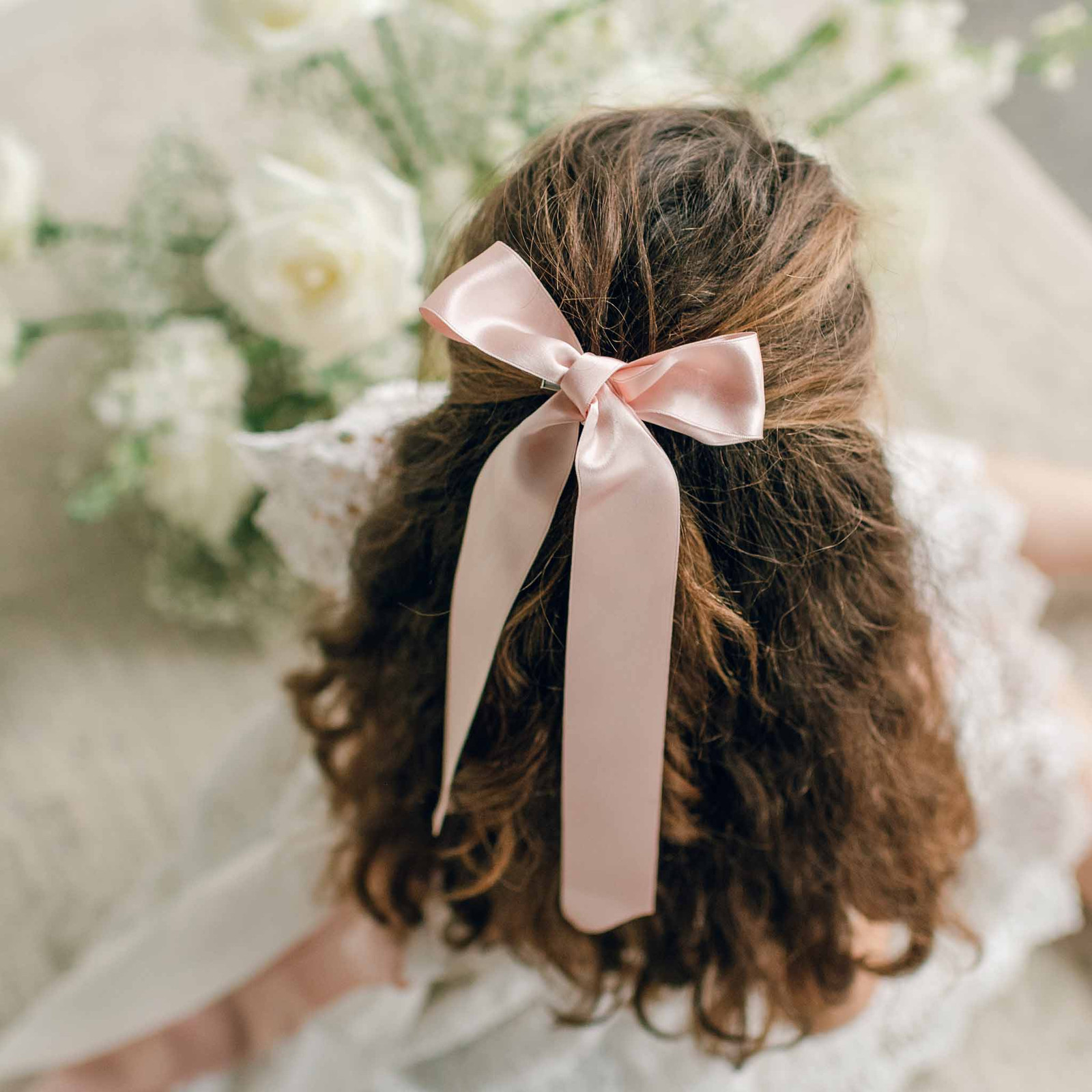 Dark Brown Half Up Half Down With Pink Bow Dark Brown Half Up Half Down With Pink Bow — Ribbon Hairstyles