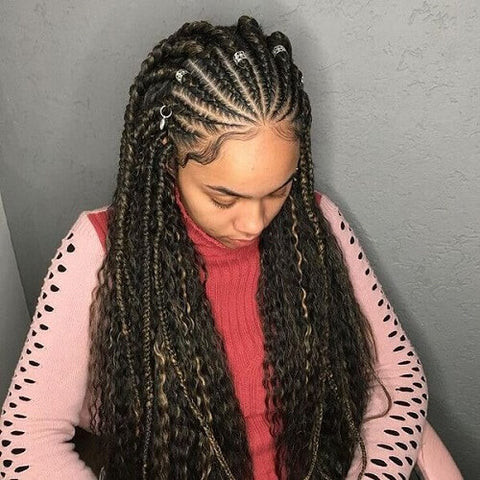 Black With Blonde Highlights Fulani Braids with Baby Hairs and Wooden Beads — Fulani Braids with Beads
