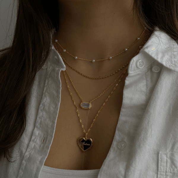 Enamel Inscribed Locket with Pearl and Rope Chains — Locket Necklaces