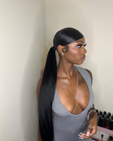 Black Ponytail With Defined Baby Hairs — Sleek Low Ponytail