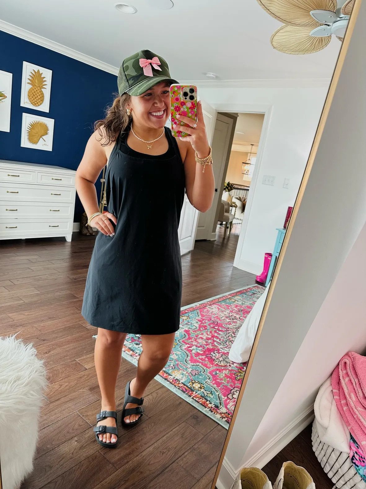 Camo Trucker Hat with Pink Bow and A-Line Dress Camo Trucker Hat with Pink Bow and A-Line Dress — Trucker Hat Outfits