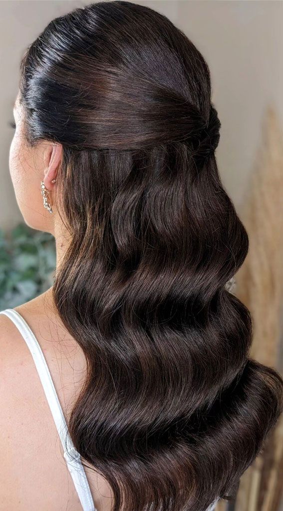 No Bangs Dark Brown Twisted Detail Half Up No Bangs Dark Brown Twisted Detail Half Up — Sleek Half Up Half Down