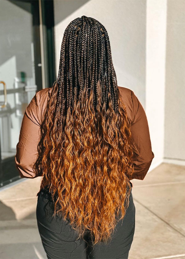 Ombre Knotless Braids with Wavy Ends — Brown Knotless Braids