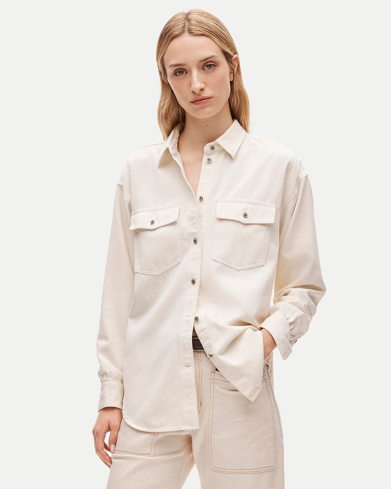 Cream Oversized Cotton Twill Shirt with Matching Trousers — Oversized Shirts