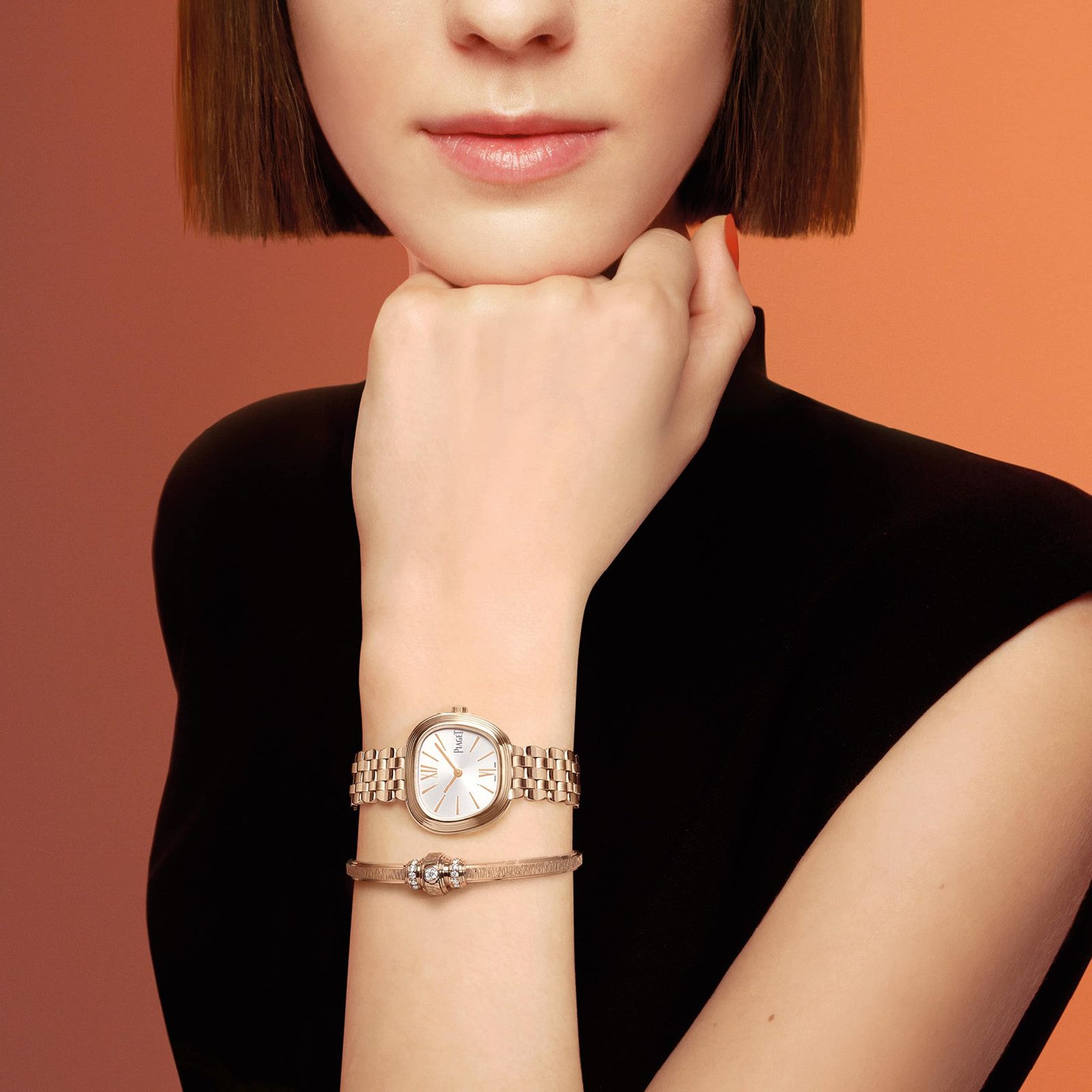 Rose Gold Cushion Watch with Black Top — Gold Watches for Women