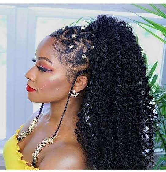 Black Ponytail With Beads and Braided Front — Loc Ponytail