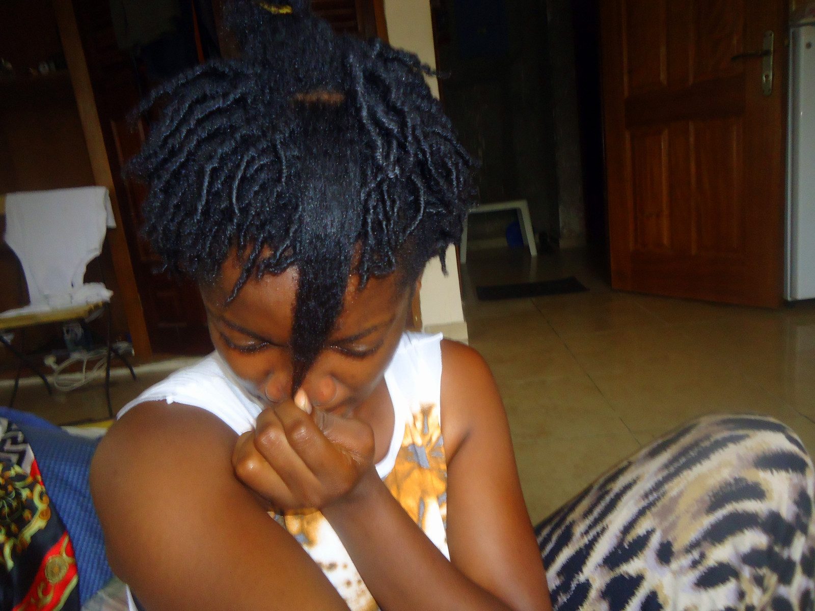 Shoulder Length Finger Coils With Bangs