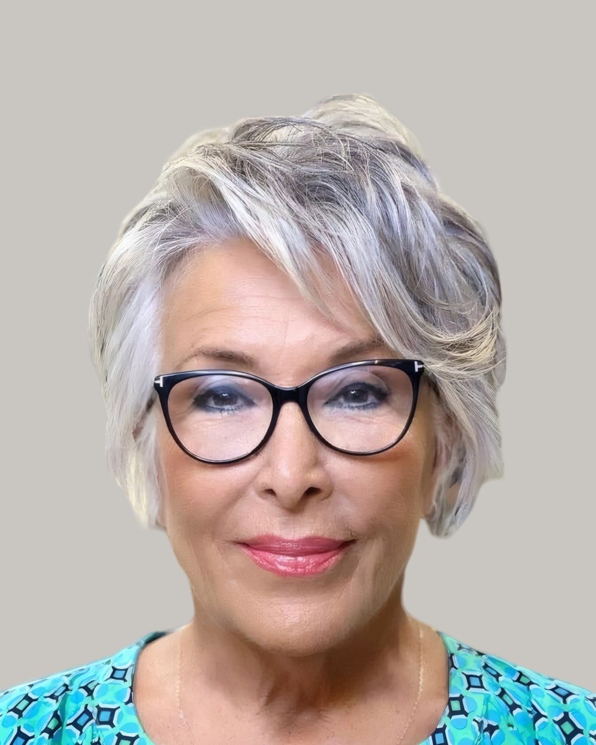Textured Grey Pixie With Swept Bangs — Short Haircuts with Glasses