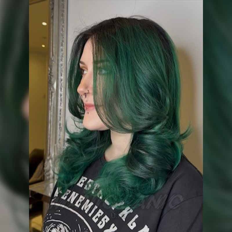 Shoulder Length Layers With Curtain Bangs Shoulder Length Layers With Curtain Bangs — Sage Green Hair