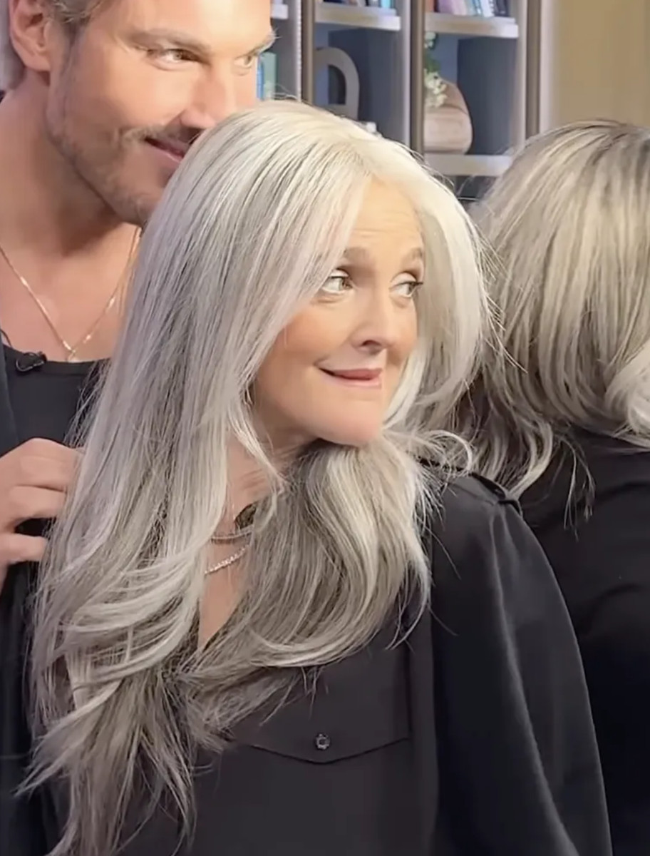 Long Icy Gray With Darker Roots — Long Gray Hair