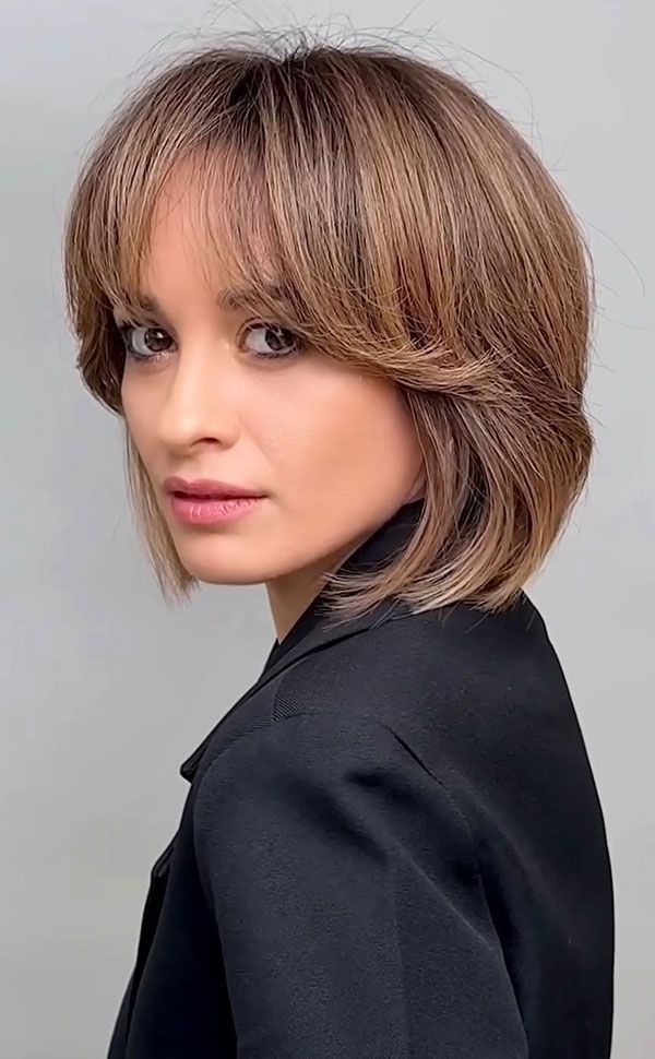 Layered Blonde Bob With Root Shadow Layered Blonde Bob With Root Shadow — Bob with Curtain Bangs