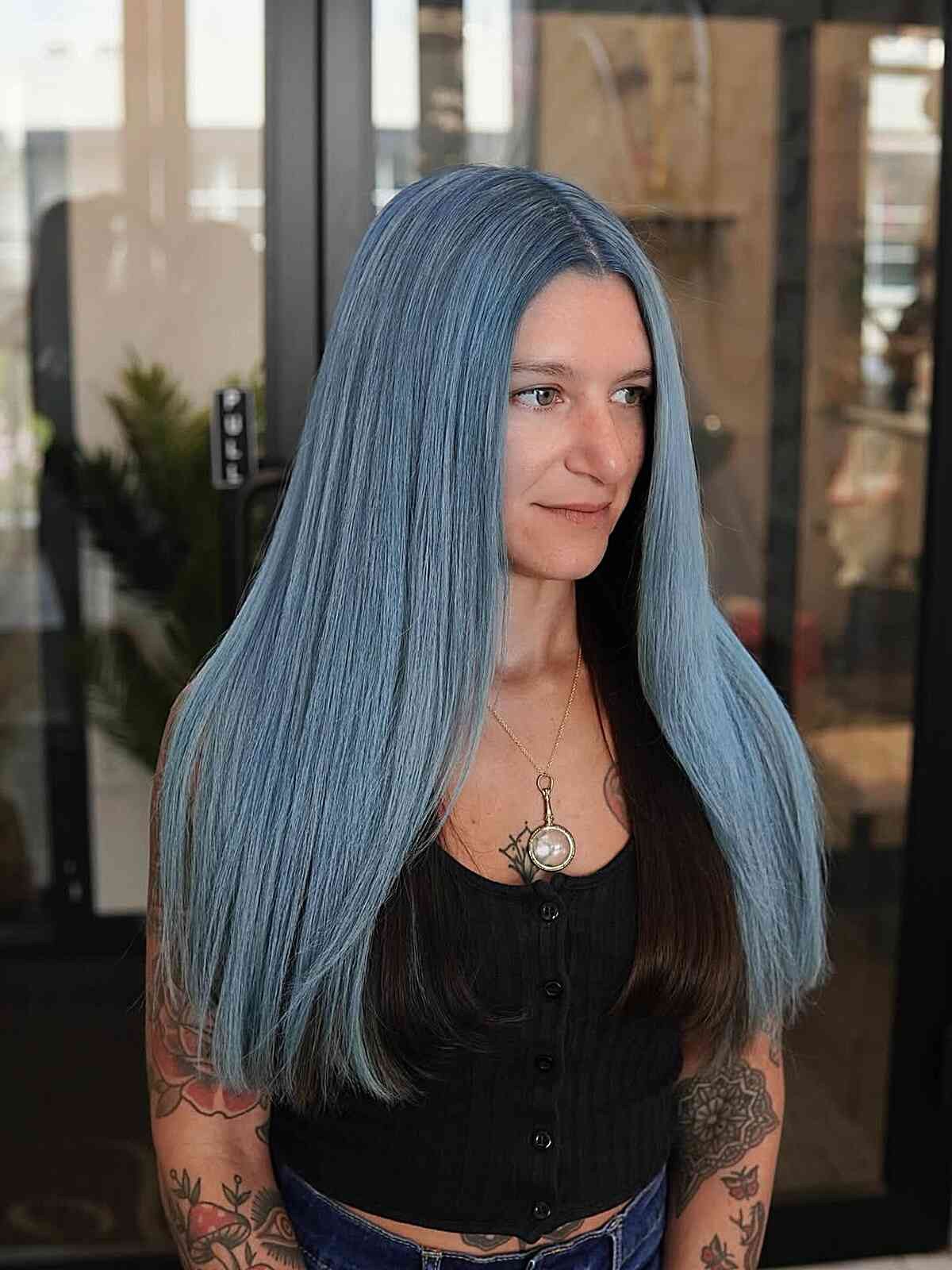 Uniform Light Blue Long Straight Hair Uniform Light Blue Long Straight Hair — Light Blue Hair