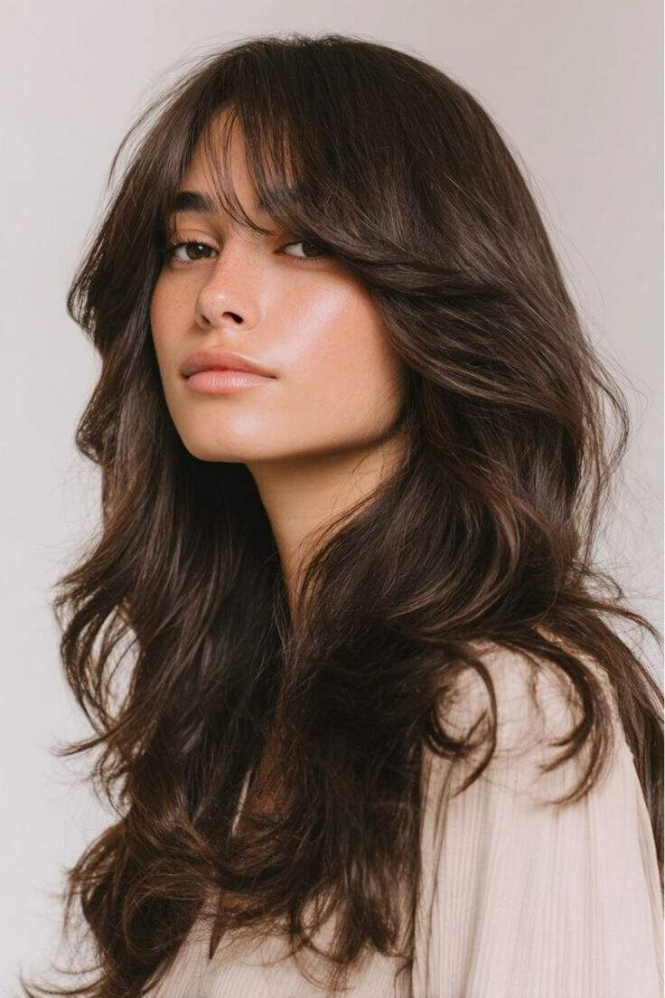 Soft Natural Waves Dark Brown — Long Hair with Bangs