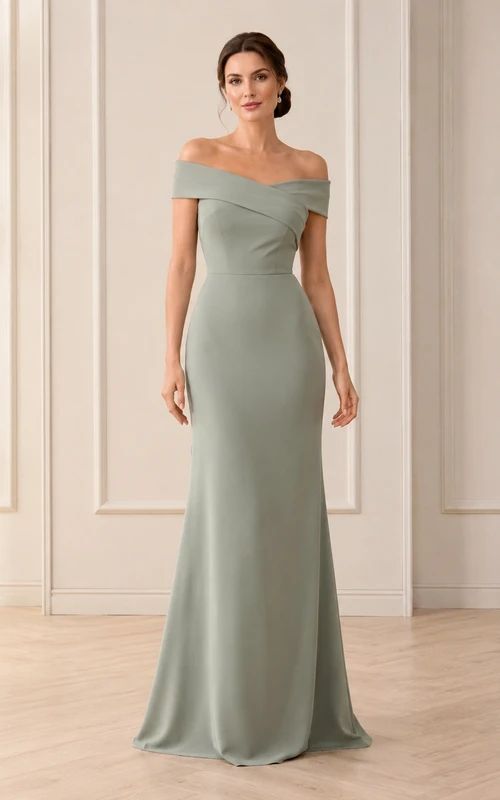 Sage Green Off-the-Shoulder Mermaid Dress with Floor-Length Hem — Semi Formal Dresses