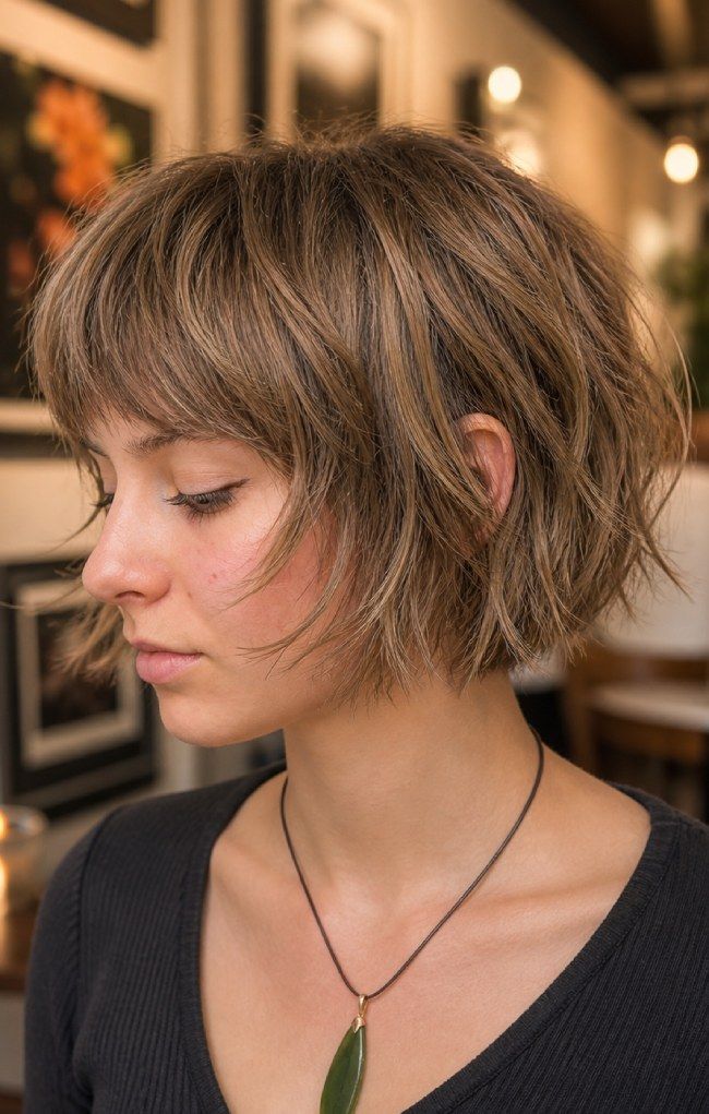 Light Brown Shaggy Bob Piecey Bangs Light Brown Shaggy Bob Piecey Bangs