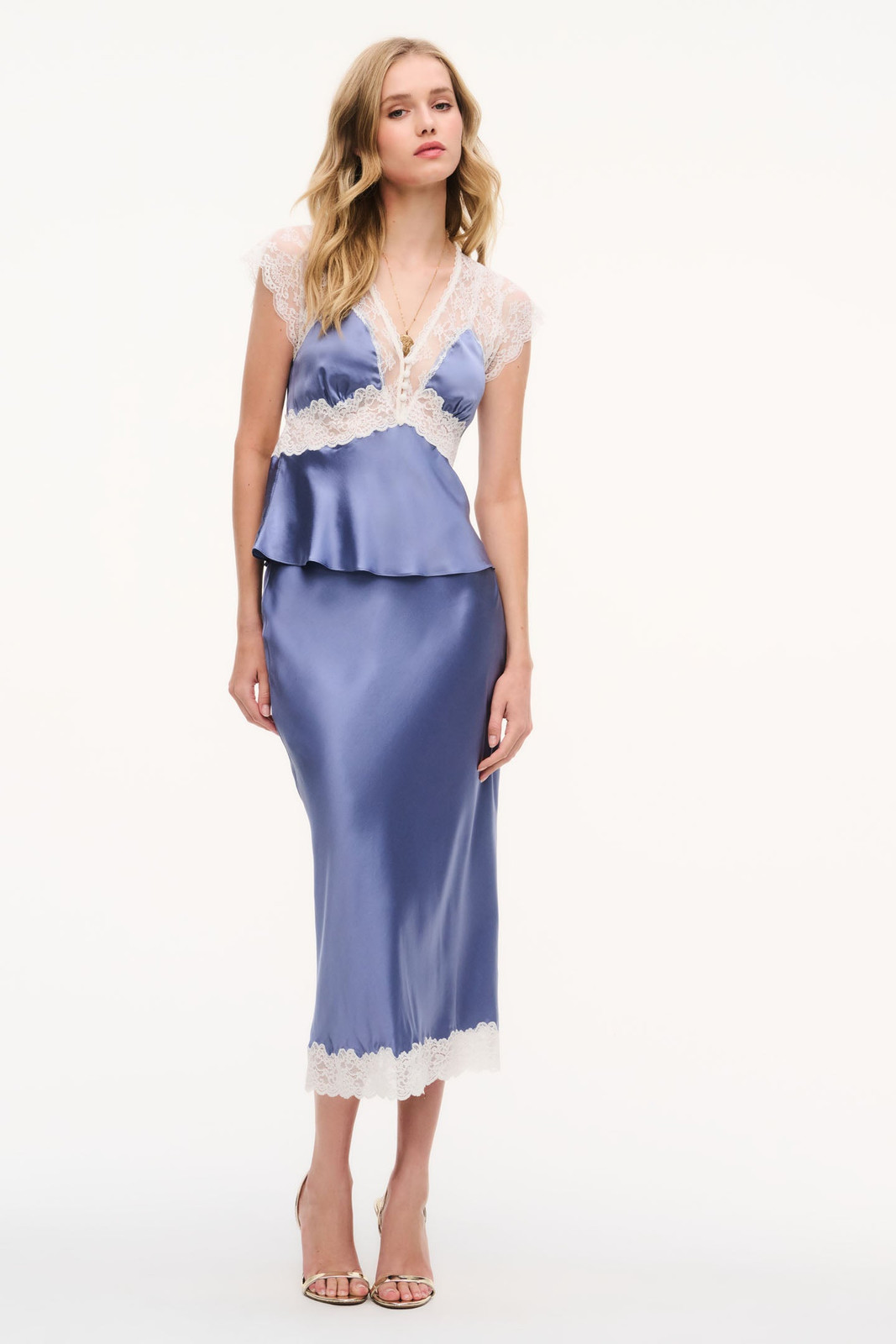 Periwinkle Blue Lace-Trimmed Slip Skirt for Evening Elegance Periwinkle Blue Lace-Trimmed Slip Skirt for Evening Elegance — Slip Skirts