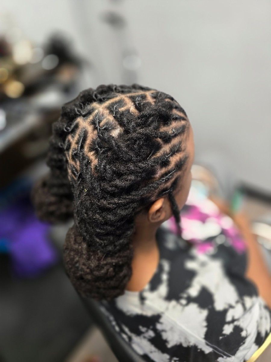Grid Parting Locs With Petal Ponytail — Loc Petals