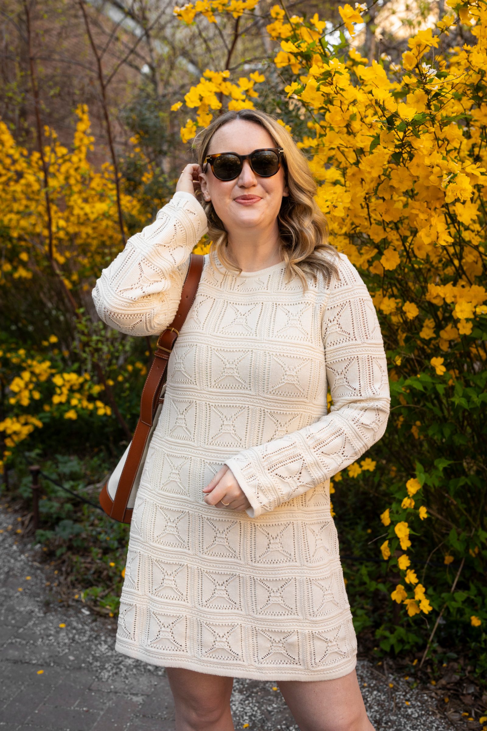 Cream Crochet Knit Dress with Geometric Pattern for Autumn Cream Crochet Knit Dress with Geometric Pattern for Autumn — Crochet Outfits