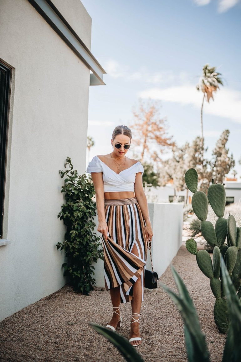 Vacation Vibes: Striped Midi Skirt and Off-Shoulder Top — Arizona Outfits