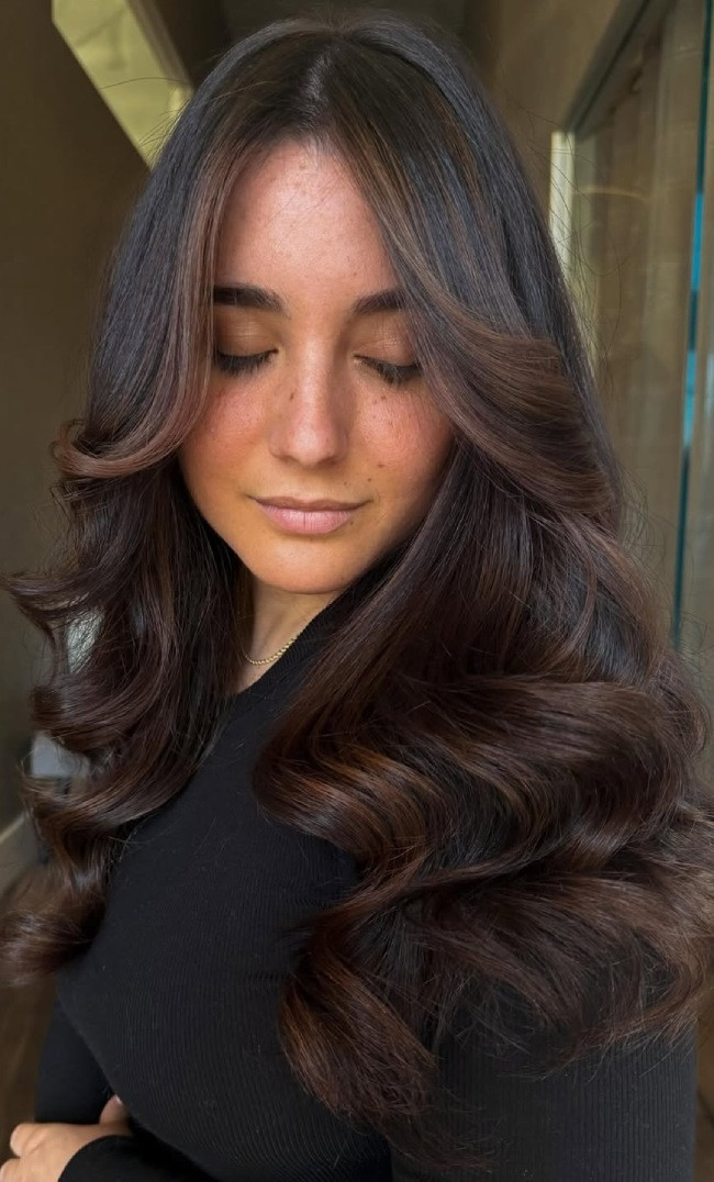 Layered Blowout With Caramel Highlights — Dimensional Brunette