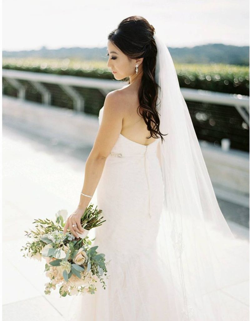 Sleek Top Voluminous Curls Half Up Sleek Top Voluminous Curls Half Up — Half Up Half Down Wedding Hair